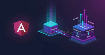 Angular 22 framework logo com elementos de reatividade e arquitetura