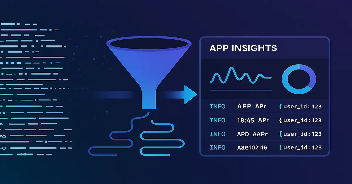 Diagrama visual mostrando a estratégia de logging estruturado, dinâmico e contextual no .NET 8 com Azure Application Insights