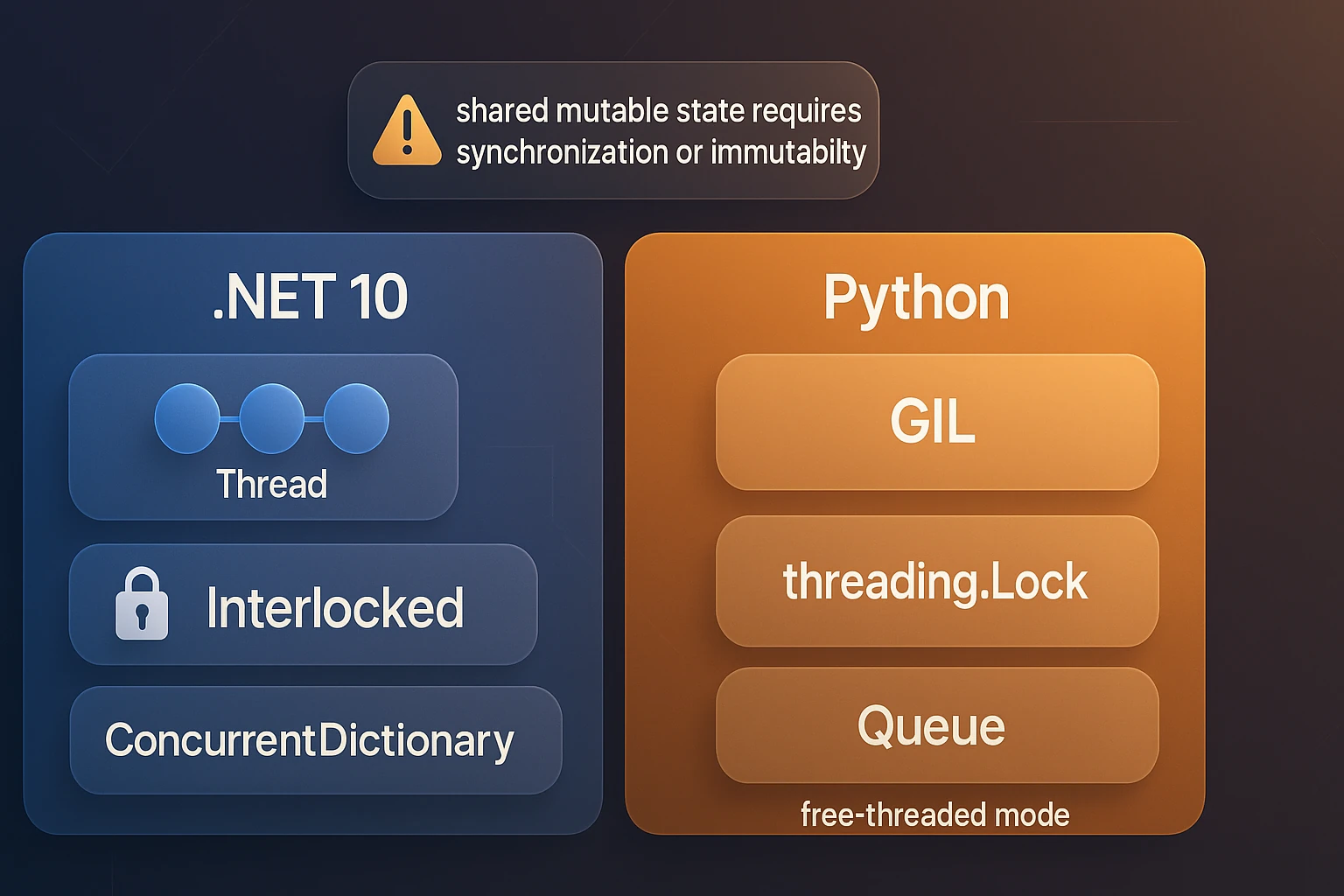 Comparação entre .NET 10 e Python em concorrência, GIL e sincronização de estado compartilhado