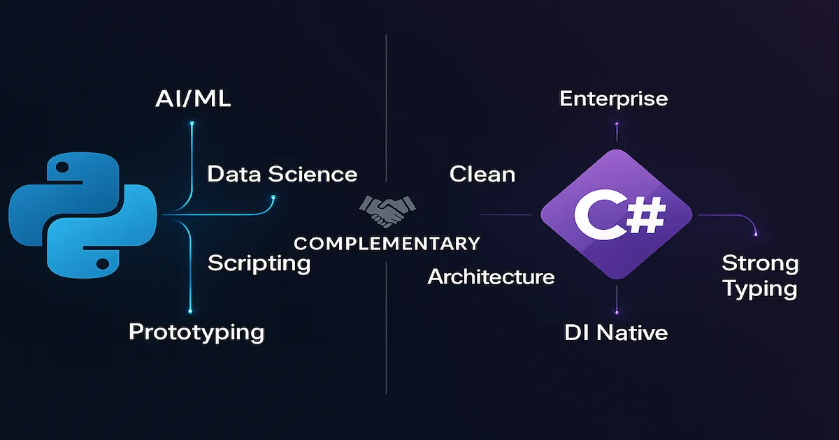Diagrama comparativo Python vs C# — domínios complementares